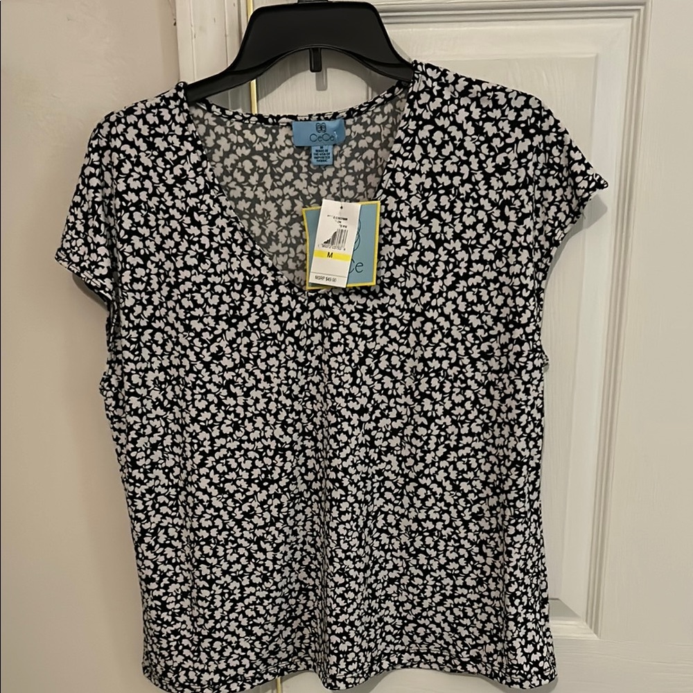 Floral Black and White Women's Top